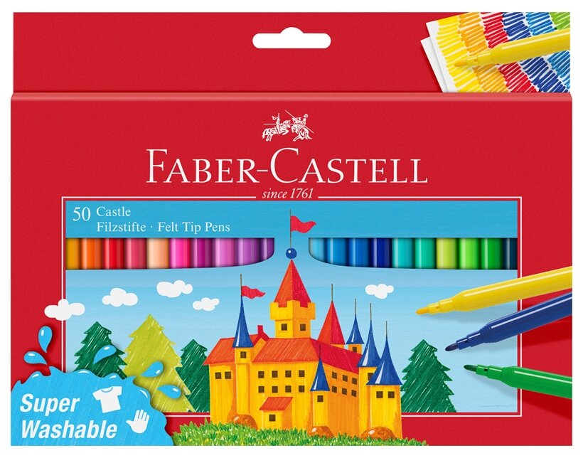 Фломастеры 50цв Faber-Castell "Замок" смываемые, к/к с е/п 554204 7441412 .