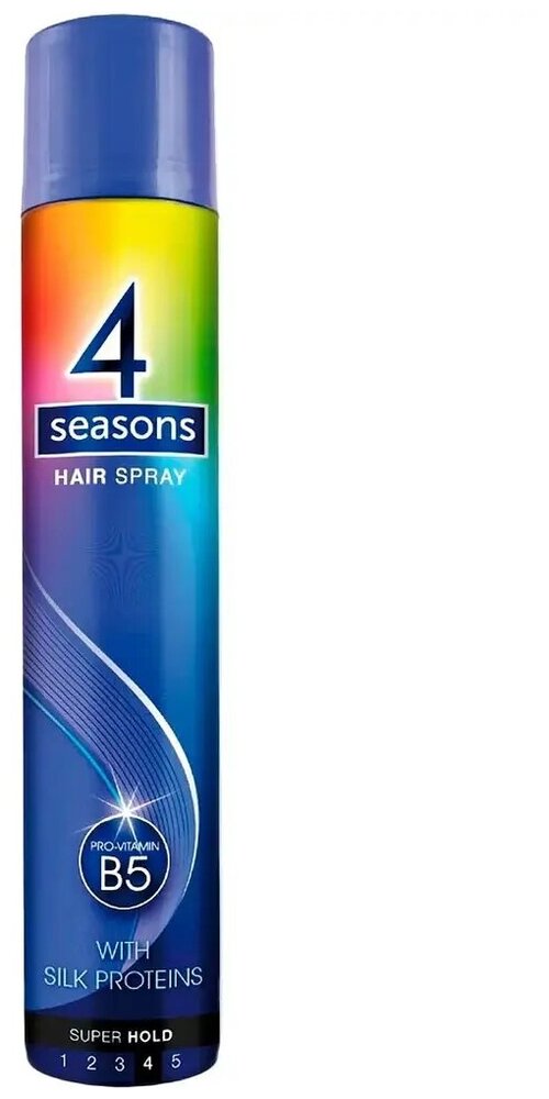 4 Seasons Hair Spray Pro-Vitamin B5 4 Super Hold Лак для волос с протеинами шелка Супер фиксация 400 мл