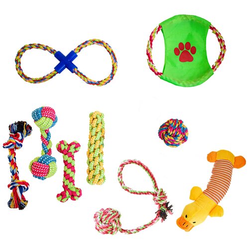 Набор жевательные игрушки для собак 9 шт, апорт-канаты разной формы, игрушка-трепалка, Pets & Friends PF-SET-02