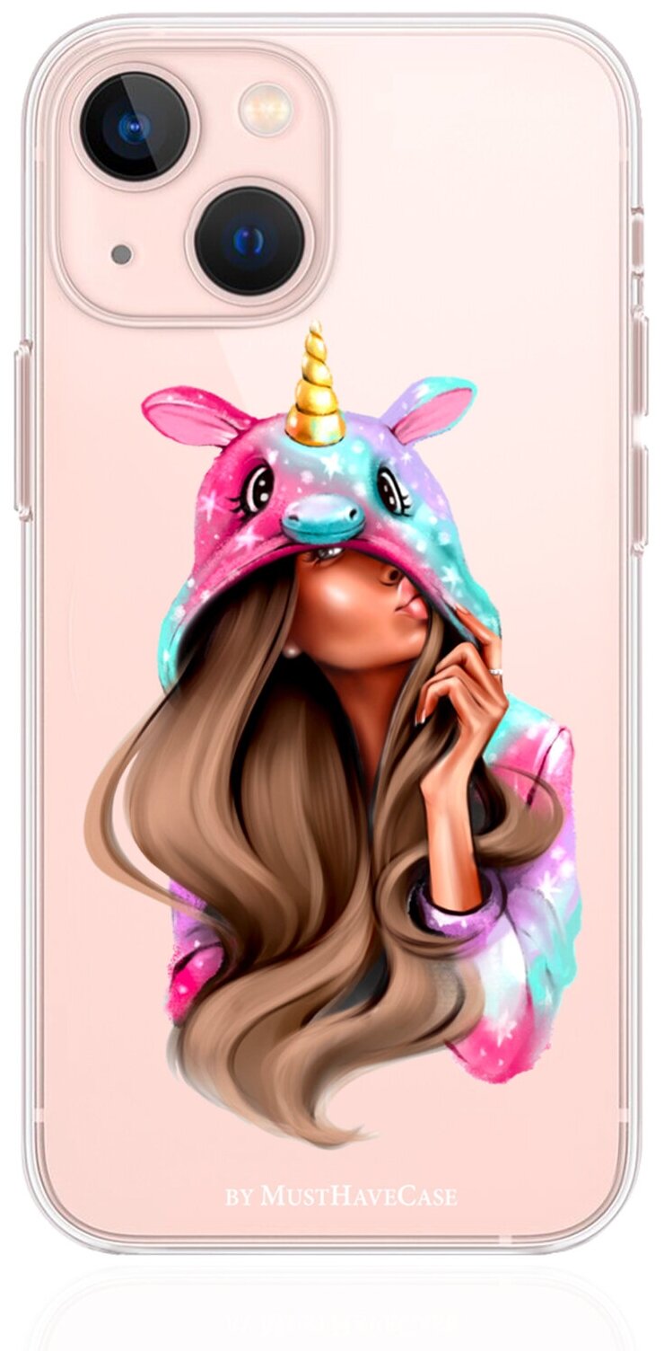 Прозрачный силиконовый чехол MustHaveCase для iPhone 13 Mini Unicorn Girl/ Единорог для Айфон 13 Мини Противоударный