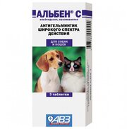 Агроветзащита Альбен С, антигельминтик широкого спектра действия таблетки для кошек и собак, 3 таб.