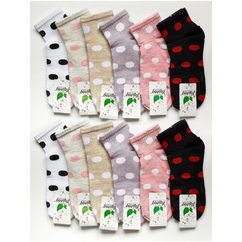 фото Носки yaproq женские, комплект носков - 12 пар, горох (2черный, 2розовый,2бежевый,2сиреневый,2серый,2белый)