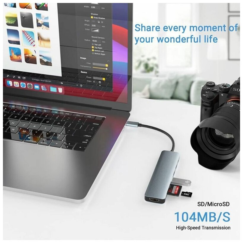 USB-концентратор с Type-C HDMI | 3xUSB 3.0 | SD | TF | Type-C - PD — фото 1