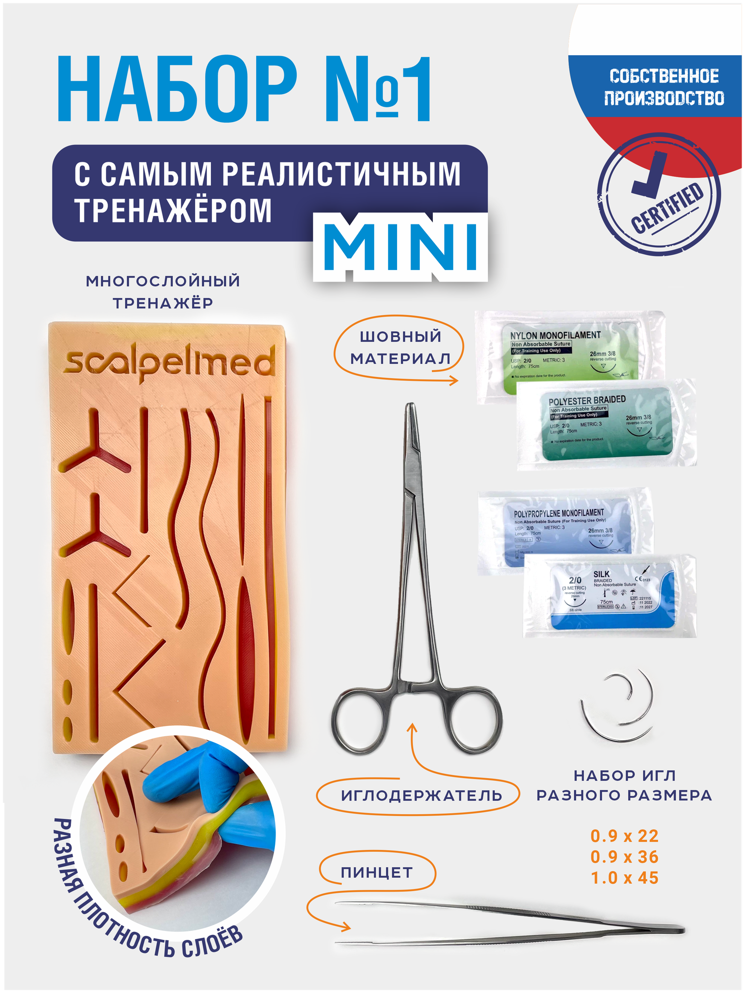 фото Хирургический набор 1 мини + инструменты стандарт + шовный материал