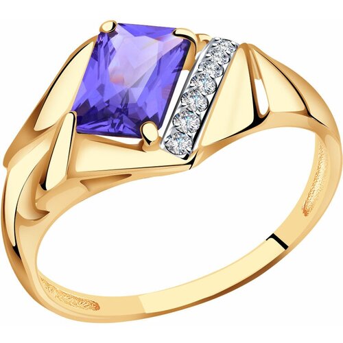 фото Золотое кольцо александра с ситаллом цвета танзанит и фианитом кл3589-73ск diamant-online