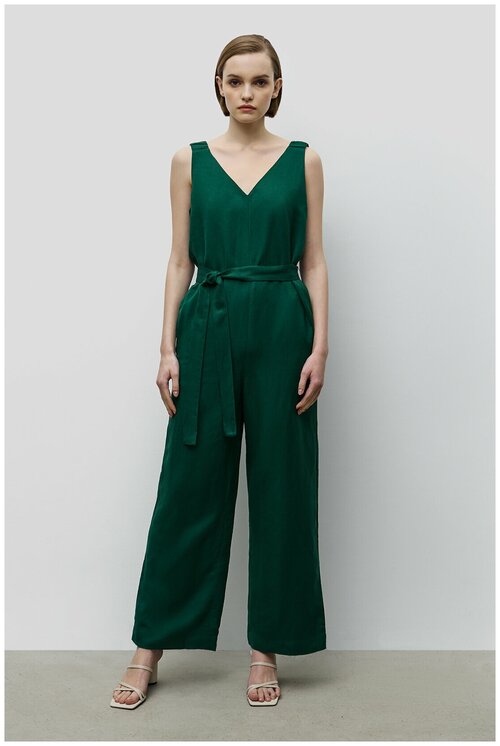 Комбинезон Baon, повседневный стиль, свободный силуэт, пояс/ремень, карманы, размер 44, зеленый