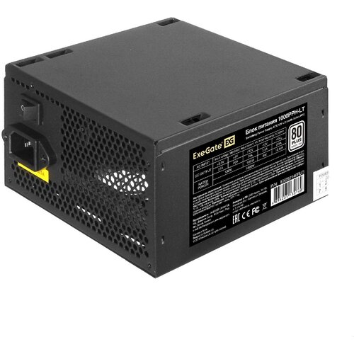 Блок питания EXEGATE 80 PLUS® 1000PPH-LT (ATX, APFC, SC, КПД 82% (80 PLUS), 12cm fan, 24pin, (4+4)pin, PCIe, 5xSATA, 3xIDE, кабель 220V с за