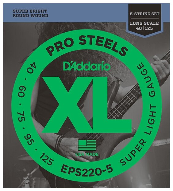 EPS220-5 ProSteels Комплект струн для 5-струнной бас-гитары, Super Light, 40-125, D'Addario