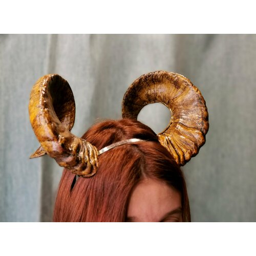 фото Рога на ободке для костюма, натуральные бараньи рога на ободке skullmaskcraft