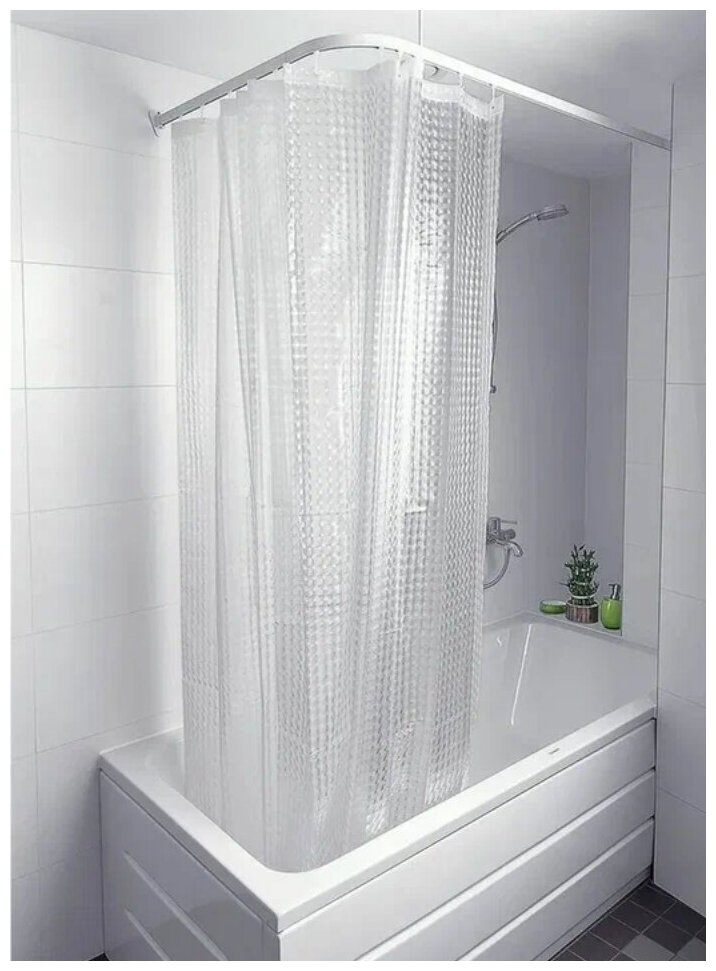 Штора для ванной комнаты с 3D эффектом 180х180 см (прозрачный  белый)/Шторка в душ/Штора для ванны