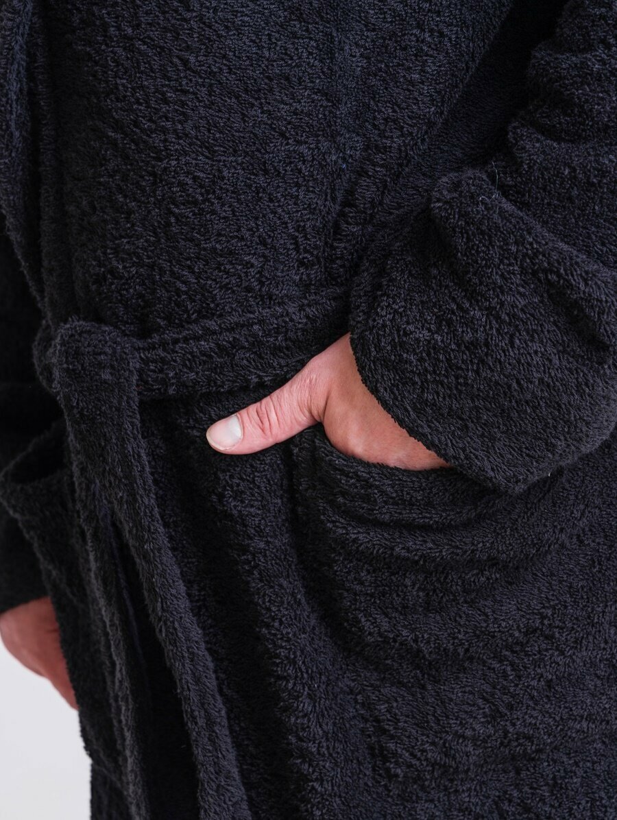 Халат мужской махровый BIO-TEXTILES с капюшоном 60-62 черный домашний хлопок с запахом банный больших размеров длинный в подарок бассейн - фотография № 7