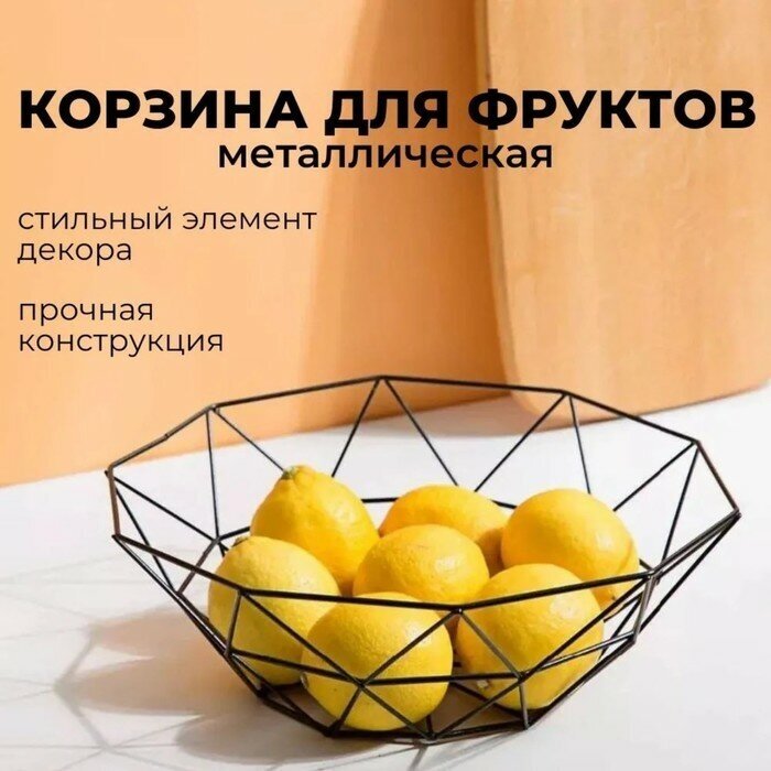 Фруктовница металлическая Доляна «Геометрия», 25×25×8 см, цвет чёрный