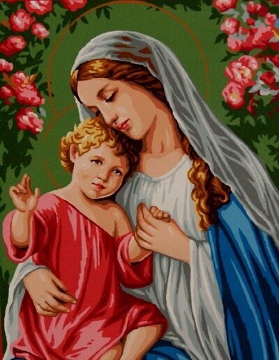 фото Алмазная мозаика Paintboy на подрамнике размер 40х50 круглые камешки WB6951 Икона Богородицы с младенцем