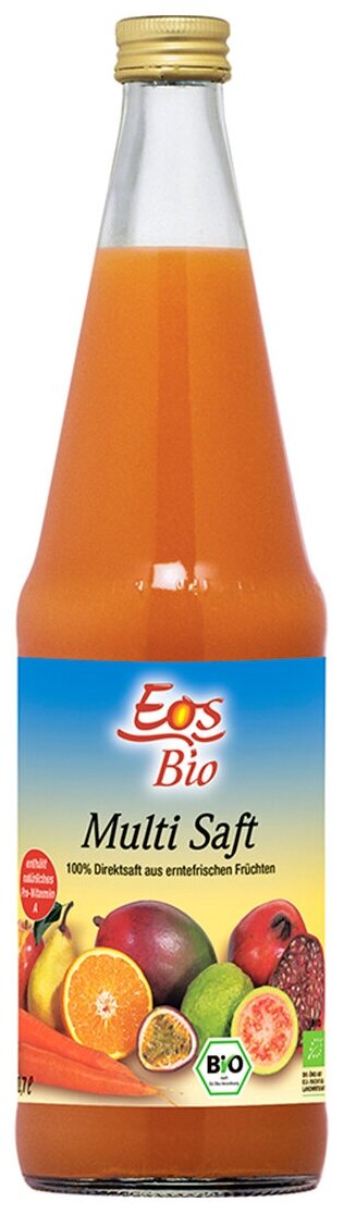 Eos Bio Сок Мультифруктовый прямого отжима без сахара, стеклянная бутылка 700 мл - фотография № 1