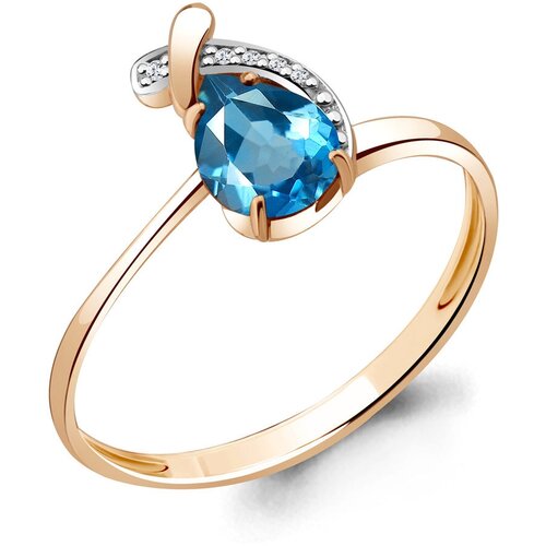 фото Кольцо diamant online, серебро, 925 проба, золочение, фианит, топаз, размер 19