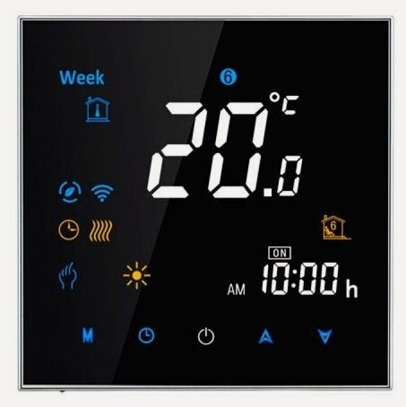 Изображение товара Комнатный термостат с WiFi, FAC-3000ELW, FANCOIL 4-труб. корпус Чер, Экран Черн, буквы Цвет.
