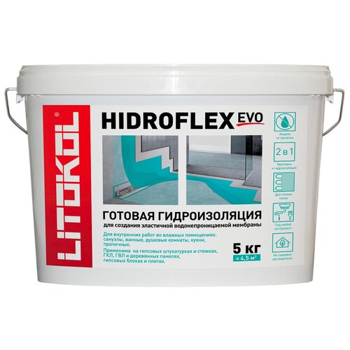 гидроизоляционная мастика hidroflex 17 кг litokol 482570004 Мастика Litokol Hidroflex, 5кг, цвет аквамариновый