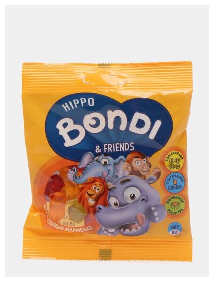 «HIPPO BONDI & FRIENDS», мармелад жевательный с соком ягод и фруктов, 70 г - фотография № 2