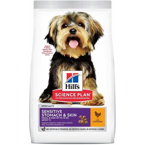 Сухой корм для собак Hill's Science Plan, Sensitive Stomach & Skin с чувствительной кожей и/ или пищеварением, с курицей 1.5 кг (для мелких пород)