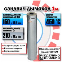 Сэндвич дымоход 150х210 (L: 1,0 м) (430/0,5мм + оцинковка) Феррум (ссп)