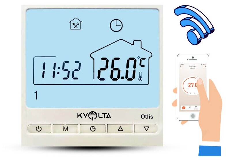 Терморегулятор/термостат Kvolta Otlis Wi Fi для теплого пола/обогревателя - фотография № 1