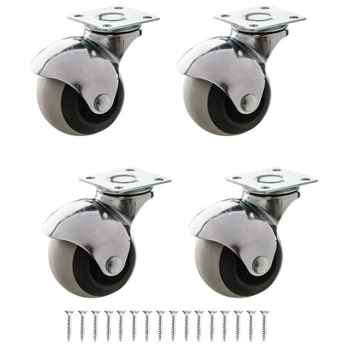 Опора колесная поворотная D-40 мм на площадке (шар), серая резина -4 шт.+саморезы