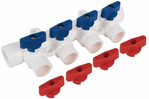 Коллектор полипропиленовый с кранами 4 выхода "ViEiR"