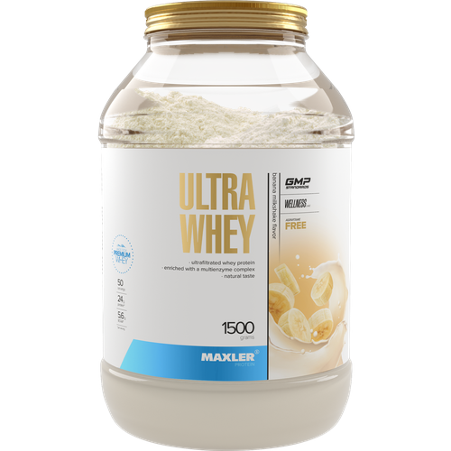 Протеин Maxler Ultra Whey, 1500 гр., банановый коктейль протеин maxler ultra whey 1500 гр латте макиато