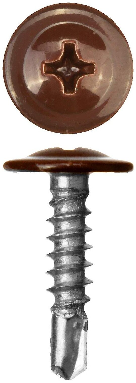 Саморезы ПШМ-С со сверлом для листового металла, 25 х 4.2 мм, 400 шт, RAL-8017 шоколадно-коричневый, ЗУБР - фотография № 1