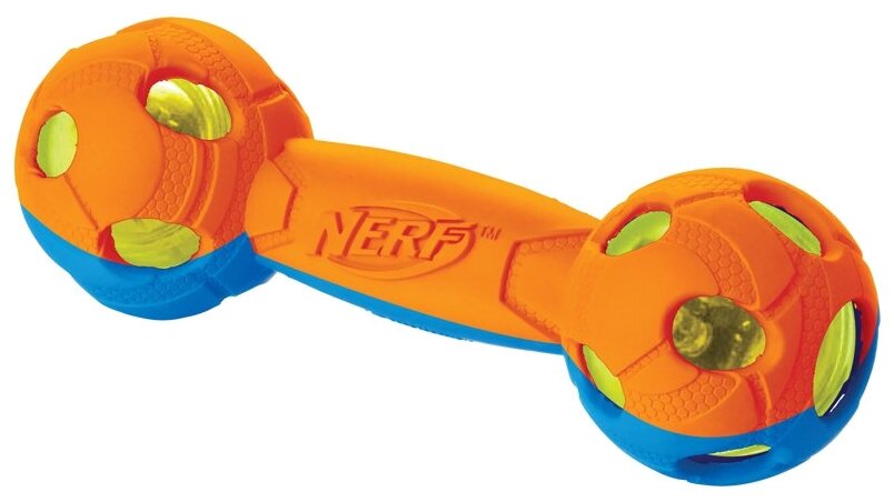 Игрушка для собак NERF Гантель двухцветная светящаяся, 17,5 см