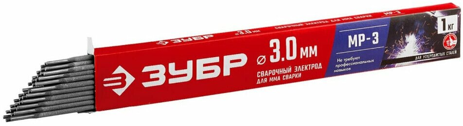 фото Электроды сварочные МР-3 рутиловые, 3х350 мм, пачка 1 кг, ЗУБР 40011-3.0, 671132