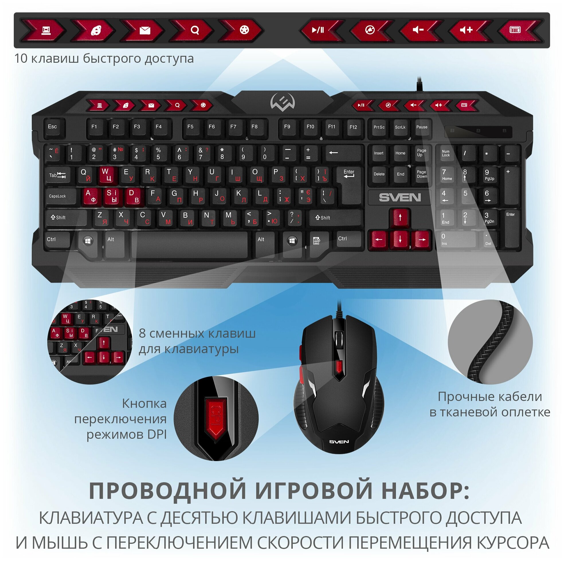 Игровой набор клавиатура+мышь+коврик GS-9200 (114 кл, 8 смен. кл, 800-2400DPI, 5+1кл.)