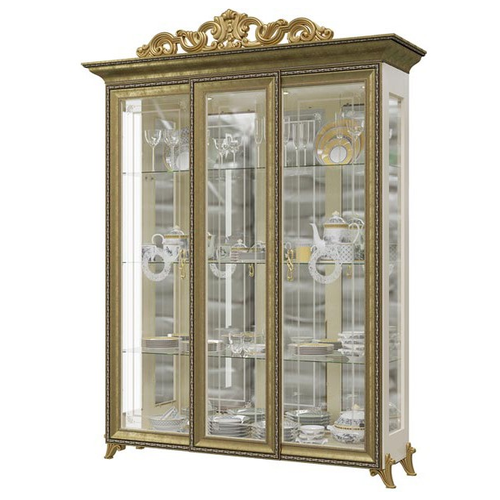 Шкаф витрина Мэри Версаль 3-х ств. с короной цвет слоновая кость
