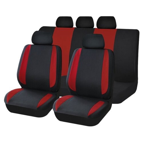 фото Чехлы универсальные на автомобильные сиденья,комплект "modern", полиэстер, черно-красные kraft