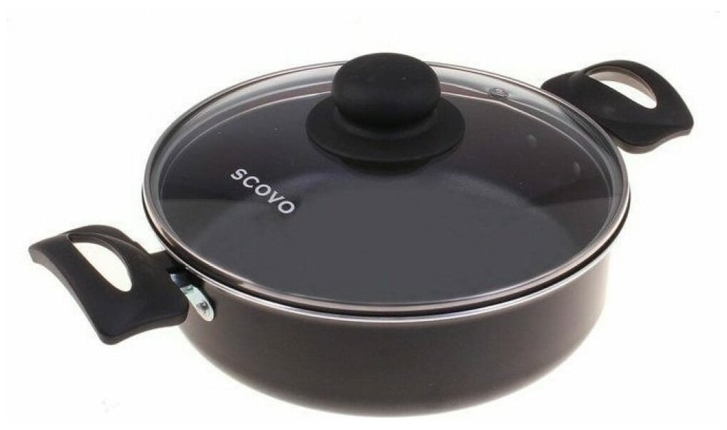 фото Жаровня Consul, 3,2 л, d=26 см, стеклянная крышка, пластмассовые ручки, антипргарное покрытие, цвет чёрный