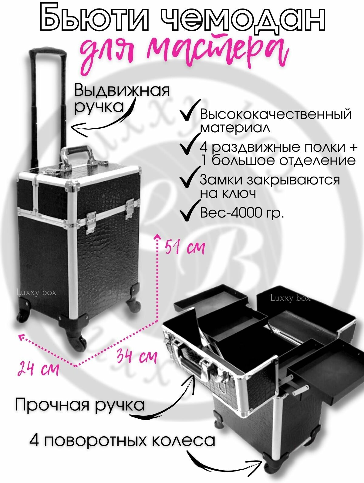 Бьюти-кейс/чемодан для косметики/сумка женская для визажиста/дорожная косметичка/органайзер для хранения 