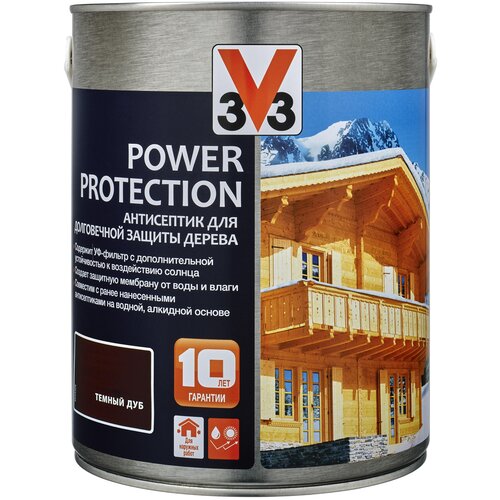 V33 антисептик антисептик Power Protection, 2.5 л, темный дуб антисептик алкидный v33 power protection орегон 2 5 л