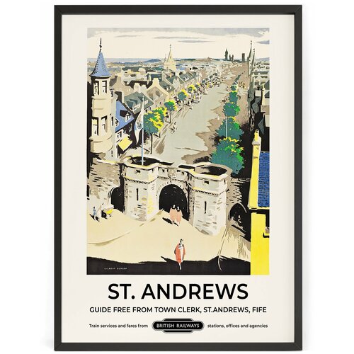 Винтажный постер о путешествиях на стену Сент-Андрус, Шотландия 1934 год 50 x 40 см в тубусе