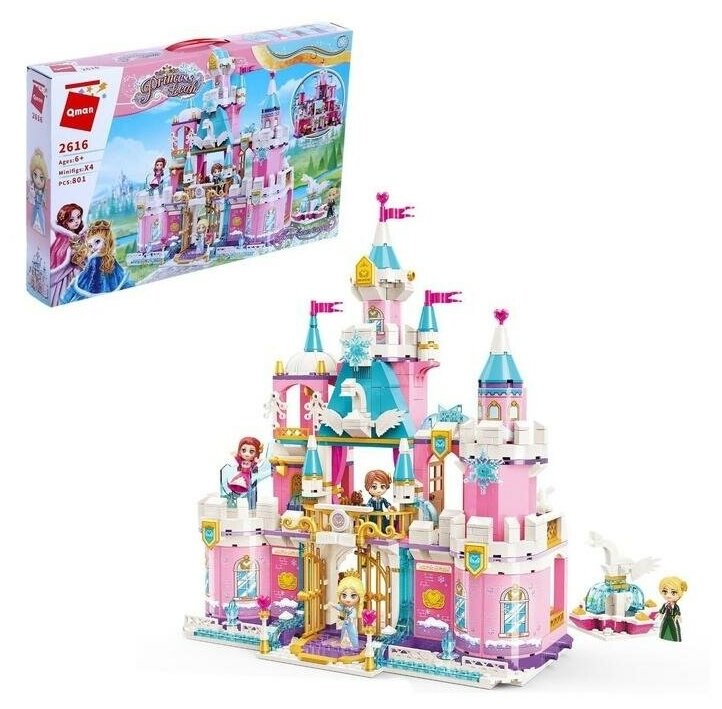 Конструктор Принцессы "Королевский замок", 4 минифигуры и 801 деталь Qman 9396213 .