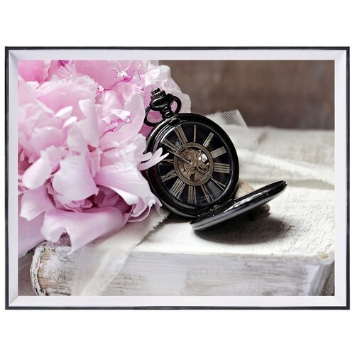 фото Постер 30х40 в раме "пионы и часы" мастер рио