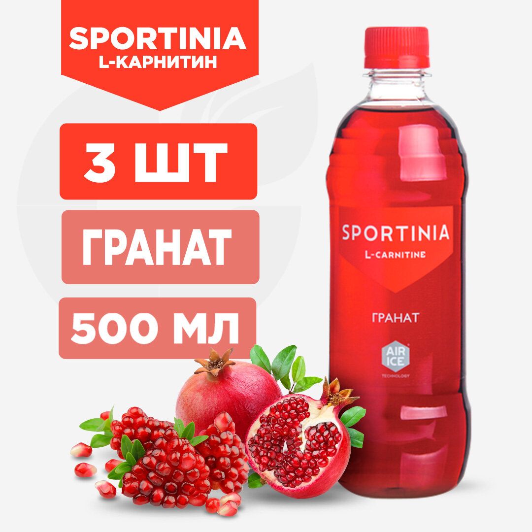 Напиток "SPORTINIA" L-Carnitine - 3 штуки по 500мл, Гранат