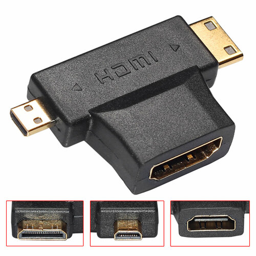 Переходник аудио-видео HDMI (m)/ Micro HDMI (f)/ Mini HDMI (f), черный адаптер smartbuy hdmi f mini hdmi m micro hdmi m