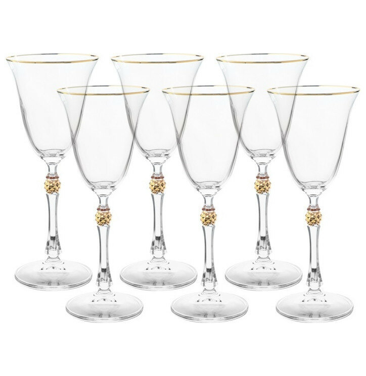 фото Бокалы для белого вина 185 мл 6 шт Crystal Bohemia "Parus /Проксима /Отводка золото" золотой шар / 245199