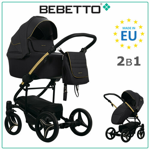 Универсальная коляска Bebetto Torino Si (2 в 1), черная, цвет шасси: золотистый прогулочная коляска bebetto rainbow gold 02 цвет шасси золотистый