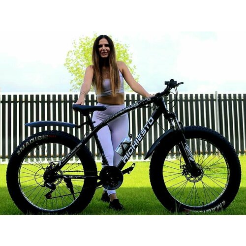 фото Велосипед горный фэтбайк/fatbike richiesto 26" на спицах рама 21" вездеход проходимый для снега и песка, чёрный
