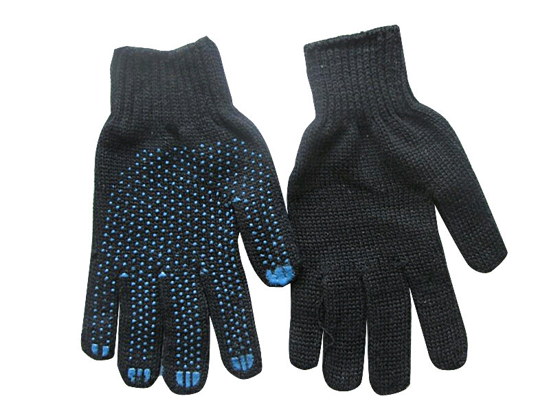 Перчатки черные ХБ с ПВХ 10 класс, 5-ти нитка Стандарт "Точка"