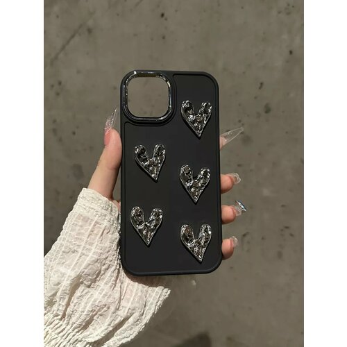 фото Чехол о'кейси, для iphone 11, силикон, чёрный, с зеркальными сердцами