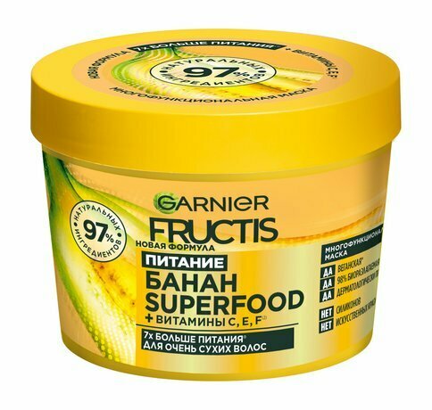 Garnier Fructis Superfood Банан Экстра питание, Питательная маска для очень сухих волос, 390мл