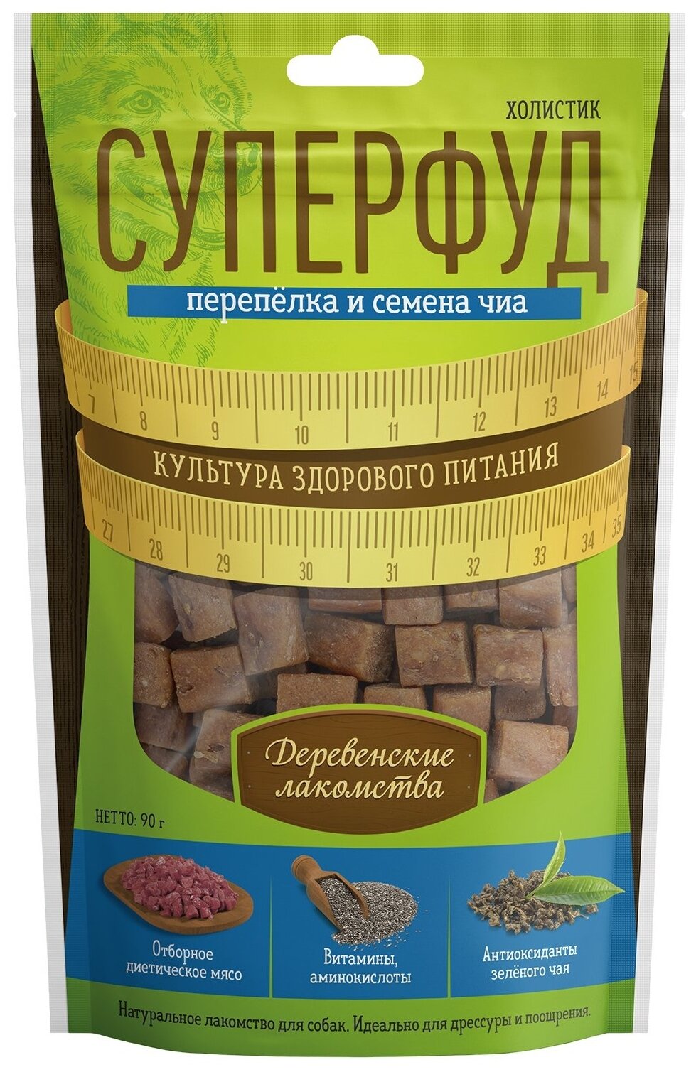 Изображение Лакомство для собак Деревенские лакомства Для дрессуры с перепёлкой и семенами чиа, 90 г