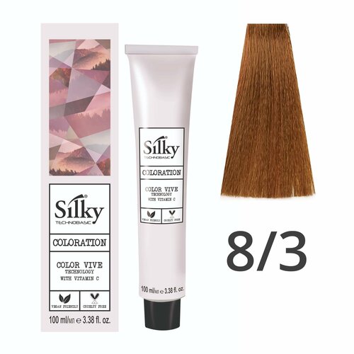 фото Краска для волос профессиональная silky color vive/ultralift 8/3 светлый русый золотистый, 100 мл